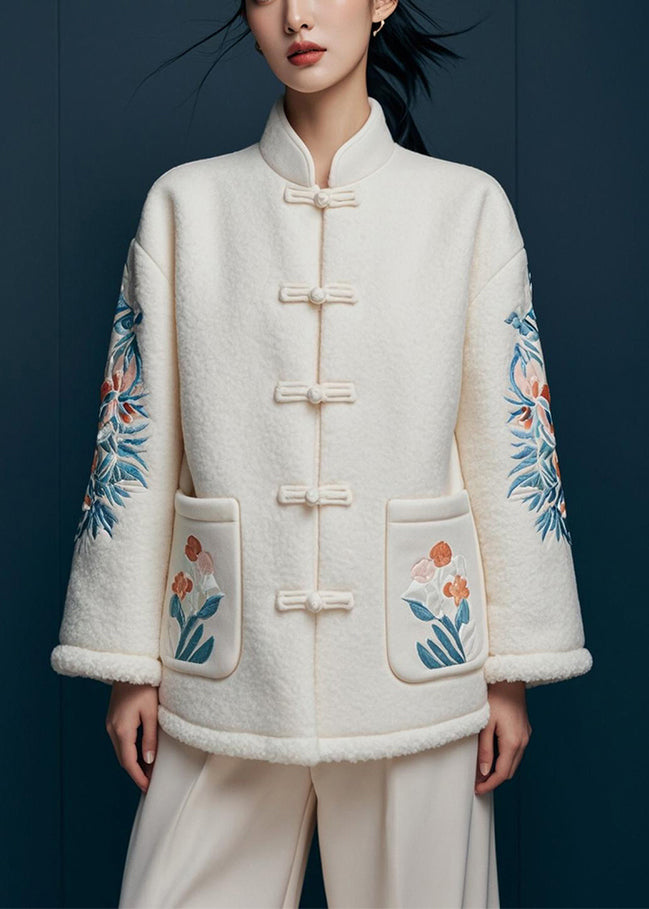 Beige Print Pockets Teddy Faux Fur Coats Winter