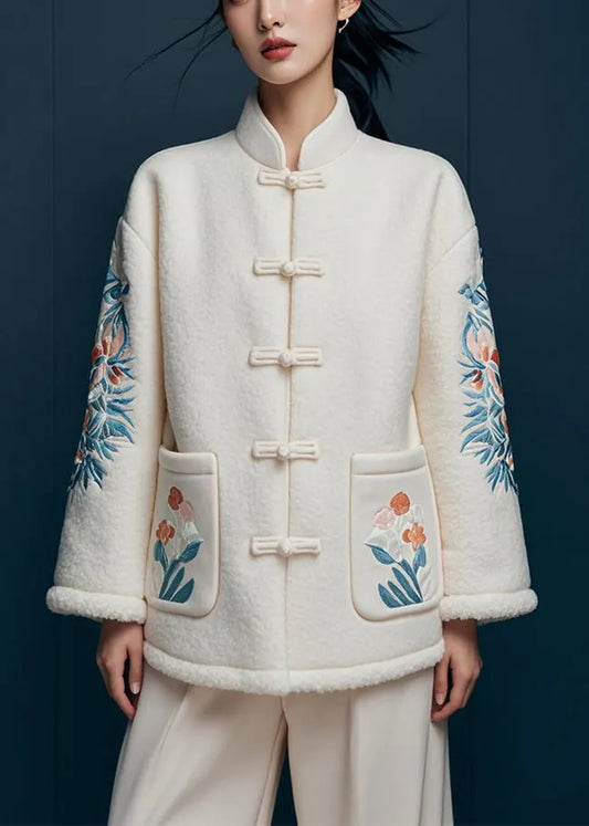 Beige Print Pockets Teddy Faux Fur Coats Winter