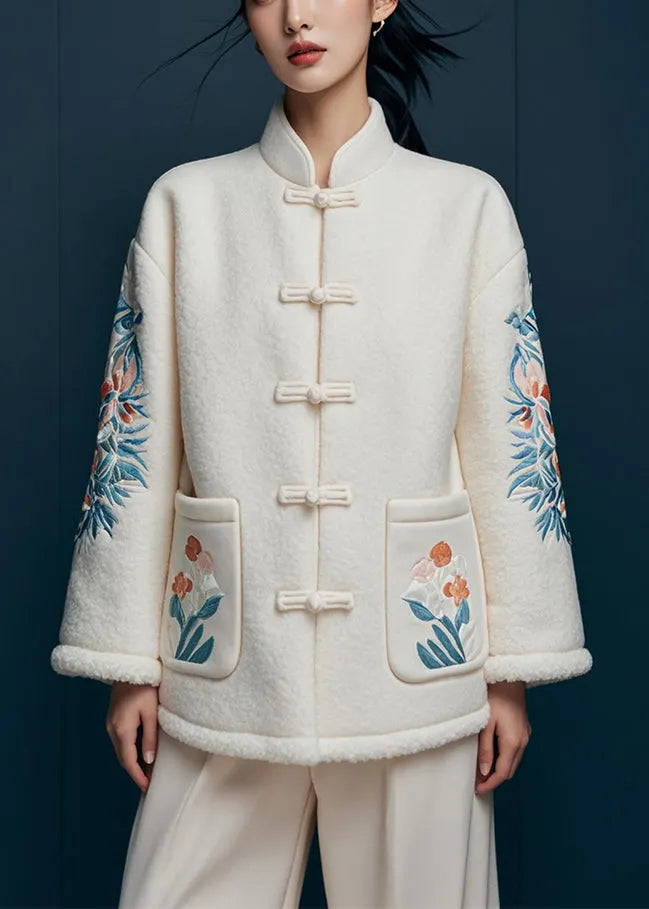 Beige Print Pockets Teddy Faux Fur Coats Winter