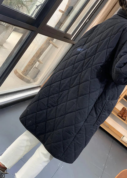 Italian Black Oversized Cozy Fine Cotton Filled Witner Coats