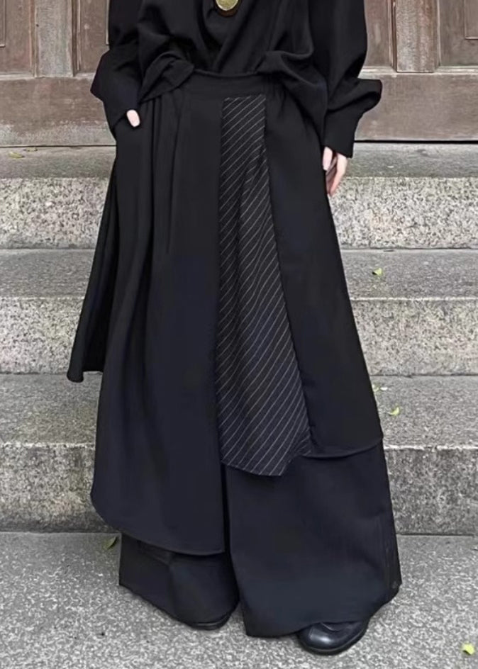 Loose Black Asymmetrical High Waist Wide Leg Pants Summer