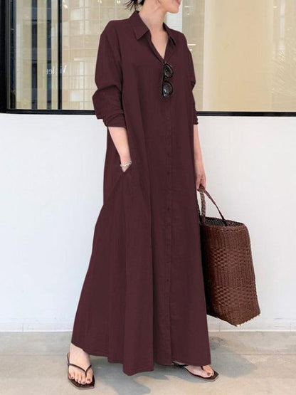 Original Color Lapel Shirt Dress
