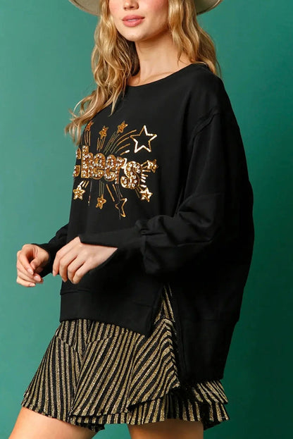 Christmas Sequin Casual Crew Neck Long-Sleeve Sweatshirt