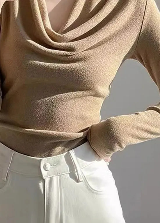 Khaki Turtle Neck Woolen Knit Top Spring