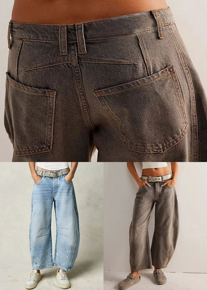 Modern Blue Pockets High Waist Denim Crop Pants Summer