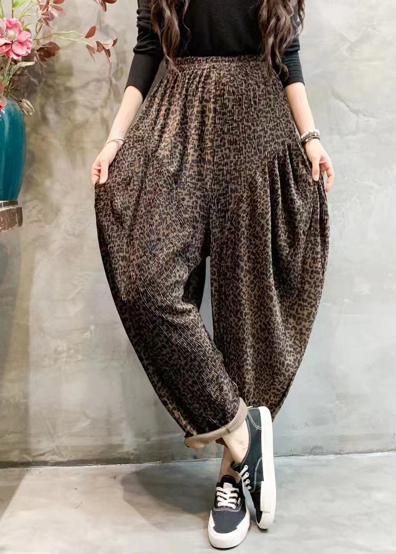 Leopard Print Draping High Waist Wide Leg Pants