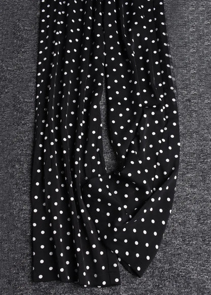 Black Print Elastic Waist Draping Chiffon Wide Leg Pants Summer