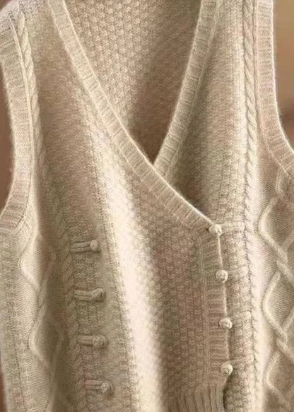 Organic Apricot Asymmetrical Button Knit Tanks Sleeveless
