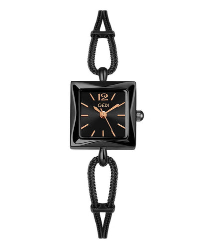 Black Alloy Chain Hardlex Crystal Square Watches