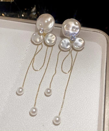 Gold Alloy Pear Tassel Drop Earrings