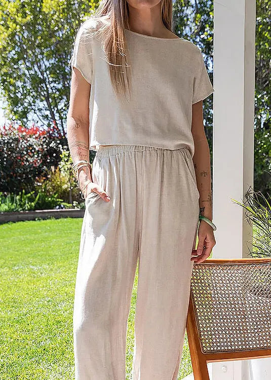 Simple O Neck Linen T Shirt Top Summer