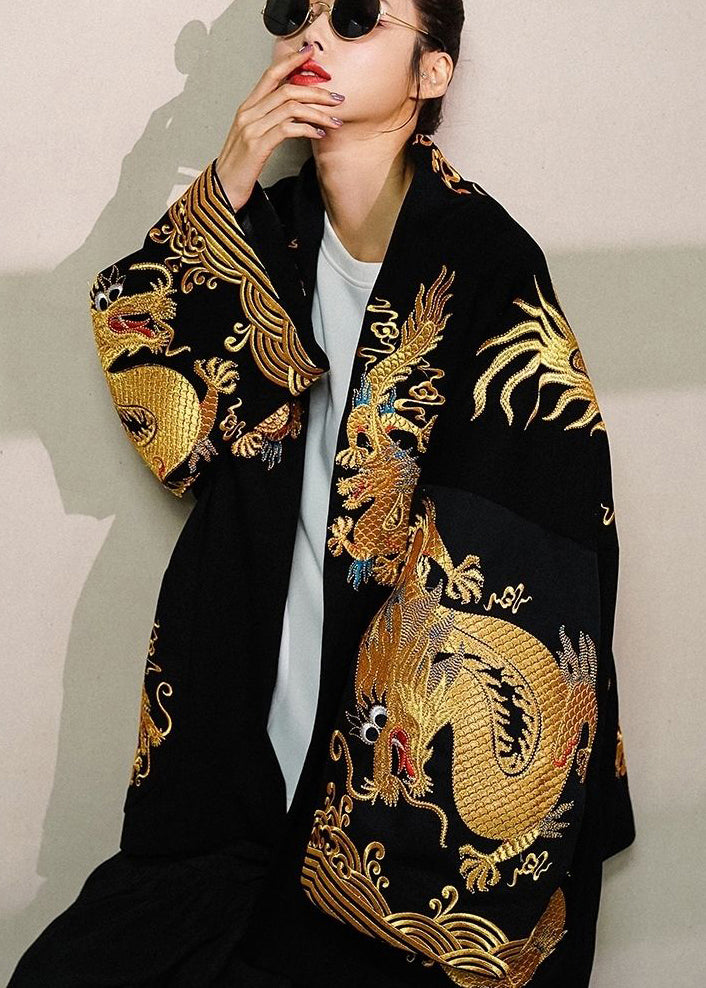 Gold Painted Dragon Oversized Cotton Cardigan Jacket