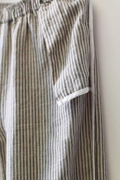 Limited Stock- 100% Linen Straight Pants for Black Stripe