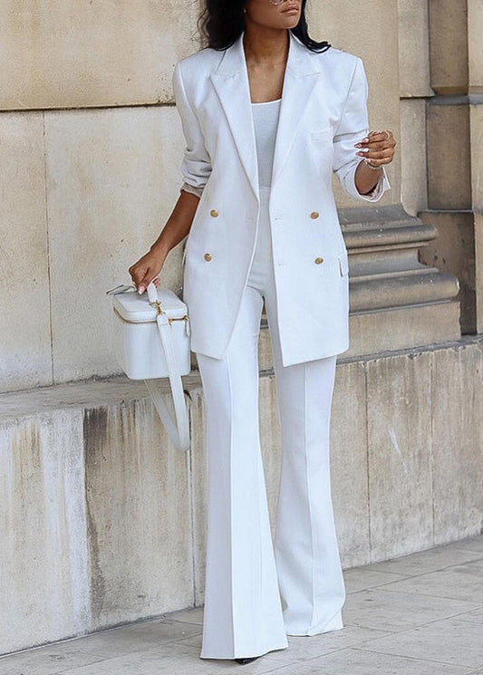 French White Suit Coats and Pants Two Pieces Set Fall