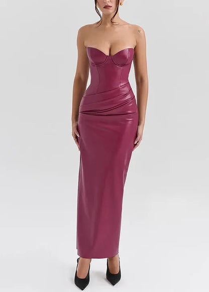 Italian Mulberry Faux Leather Strapless Dresses Sleeveless