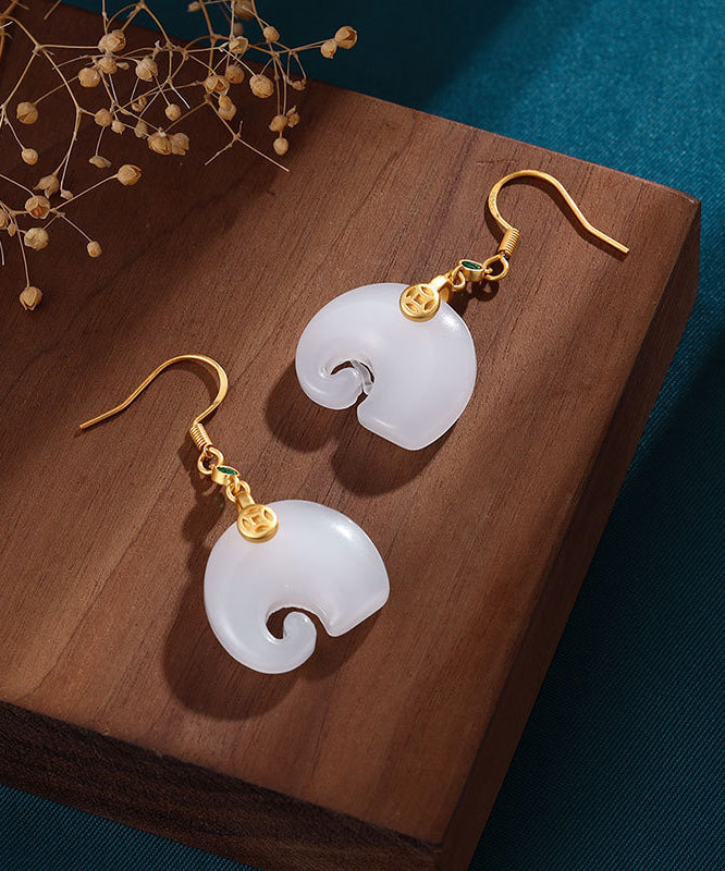 Diy White Gold Plated Jade Drop Earrings