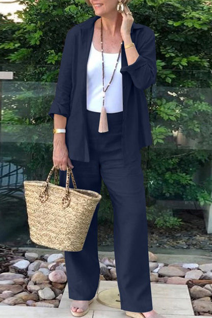 Daily Turndown Collar Long Sleeve Two Pieces