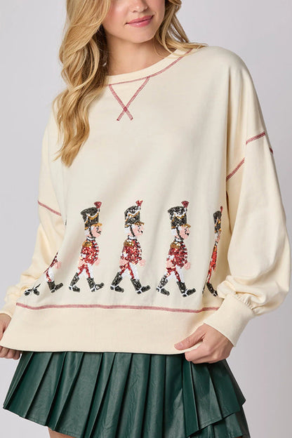 Christmas Soldier Sequin Long-Sleeve Casual Sweatshirt