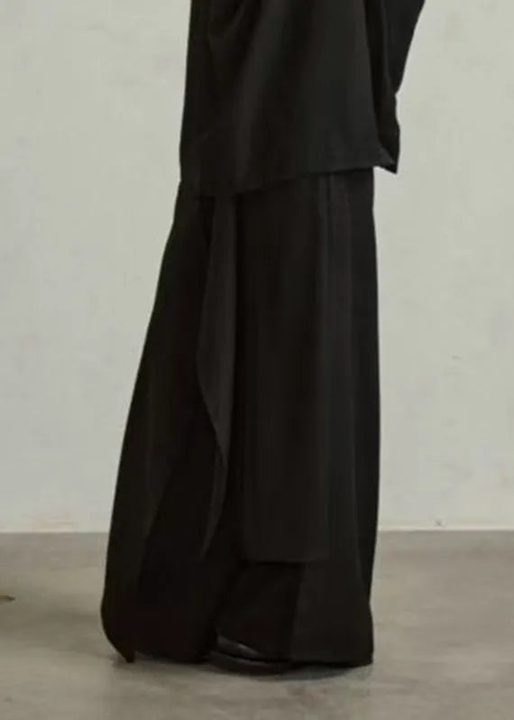 Novelty Black Asymmetrical Patchwork Button Wide Leg Pants Skirt