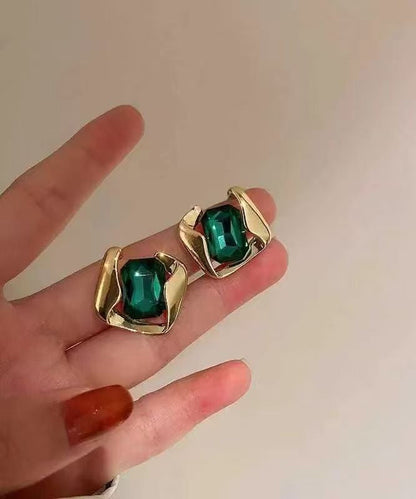 Modern Green Alloy Zircon Square Emerald Stud Earrings