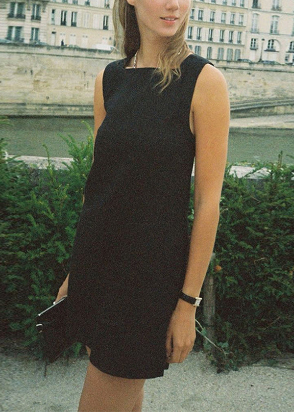 American Style White Square Collar Linen Mid Dresses Sleeveless