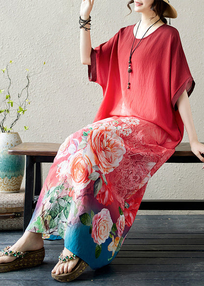 Gradient Red Oversized Print Holiday Dress Summer