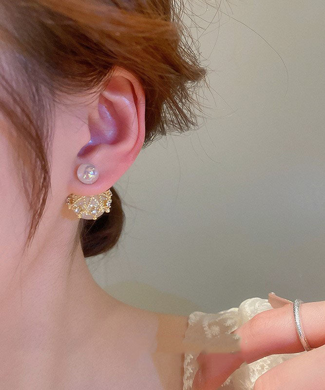 White Alloy Zircon Pearl Stud Earrings