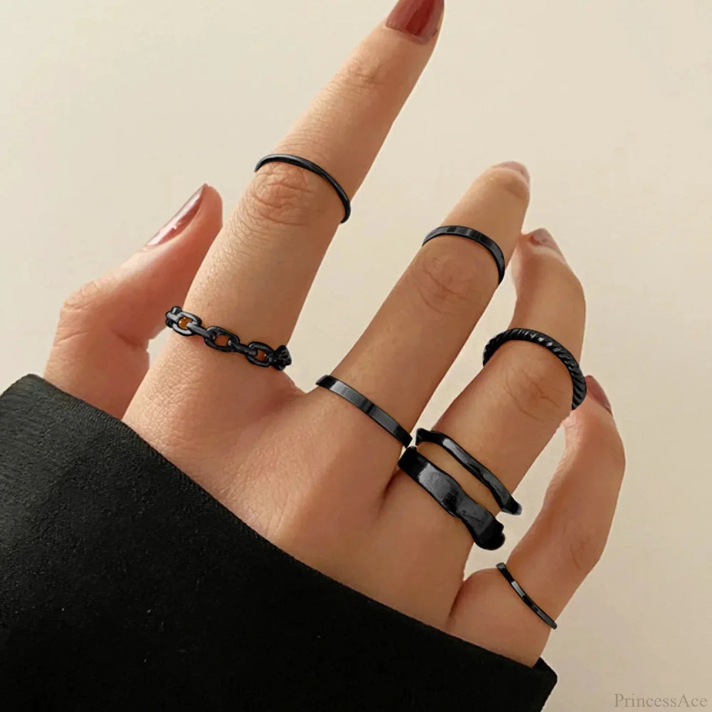 Stylish Gothic Punk Black Joint Rings Collection