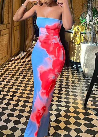 Printed One Shoulder Strapless Dress