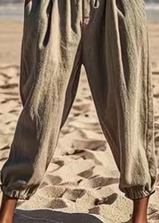 Loose Grey Pockets Elastic Waist Beam Pants