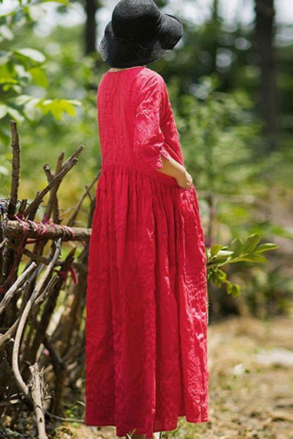 - Pure Color Pleated 100% Cotton Dress