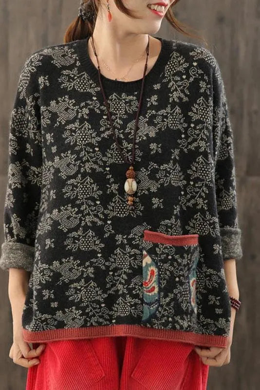 Autumn Knitted Pocket Split Hem Sweater