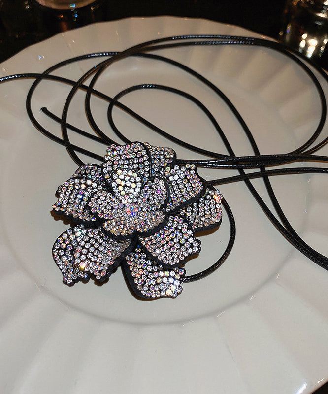 Black Leather Cords Zircon Pendant Necklace