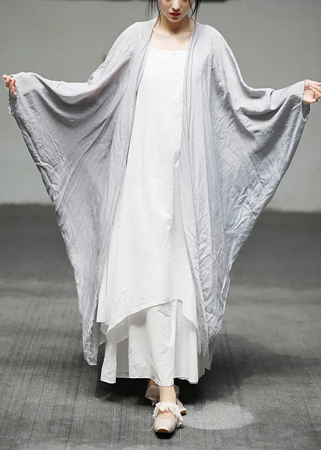 Khaki Cotton Long Cardigan Batwing Sleeve