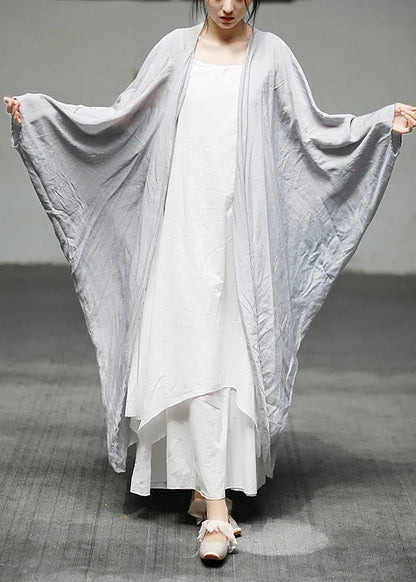 Khaki Cotton Long Cardigan Batwing Sleeve