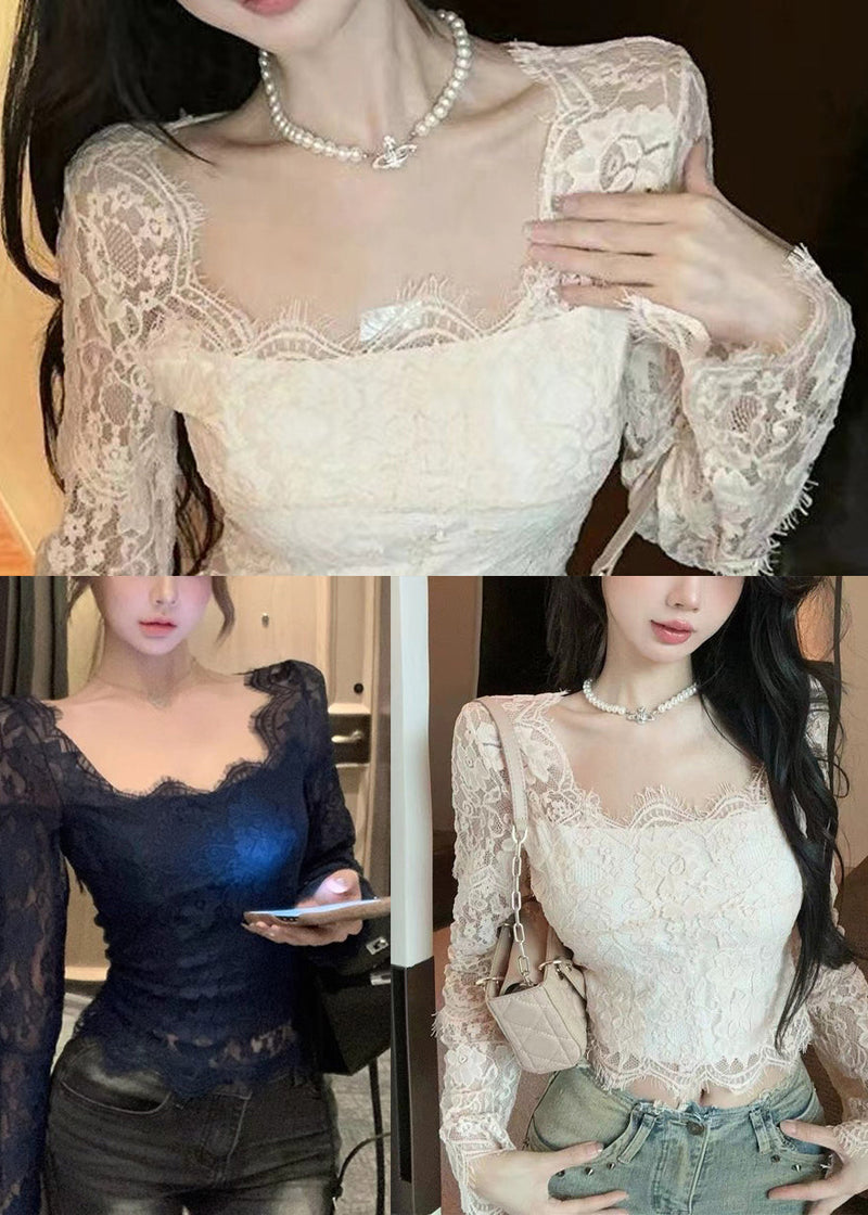Black Hollow Out Lace Eyelash Tops Spring