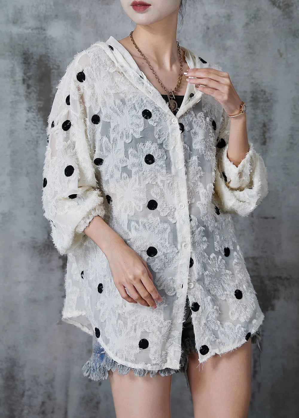 Apricot Tasseled Embroidered Spandex Hooded Jackets Fall