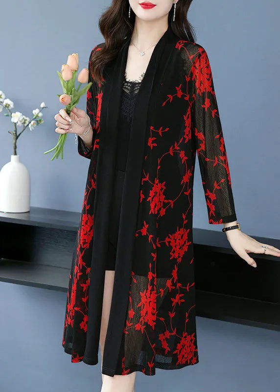 Yellow V Neck Print Long Ice Size Chiffon Cardigans Summer