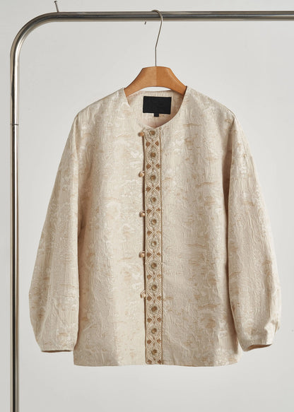 Beige Oversized Jacquard Cotton Coats Fall