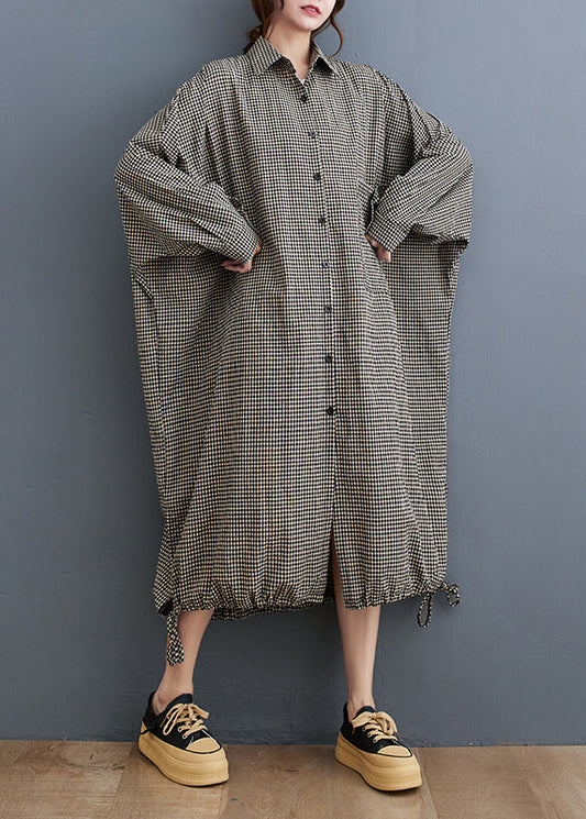 Peter Pan Collar Plaid Cotton Shirts Dress Fall