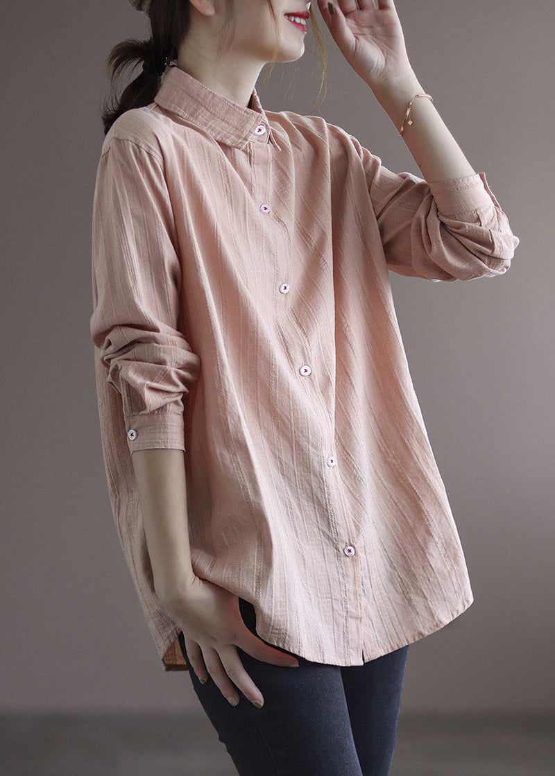 Pink Peter Pan Collar Cotton Shirt Long Sleeve