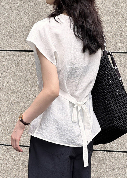 White Front Open Cotton Top O Neck Summer
