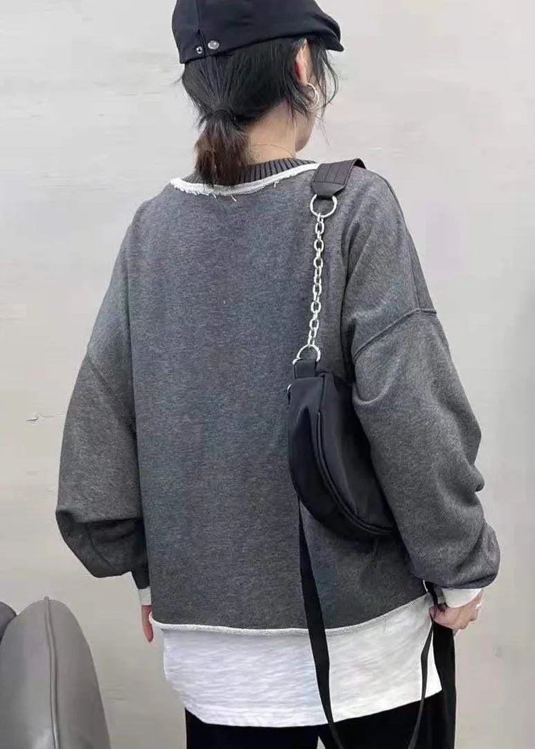 Grey Button V Neck Pockets Coats Spring