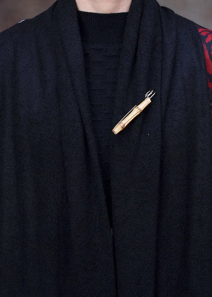 Black Bow Collar Print Loose Long Cardigans Long Sleeve