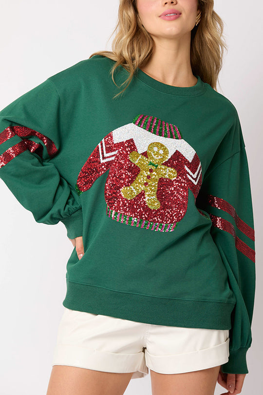Christmas Sequin Crew Neck Casual Sweatshirt