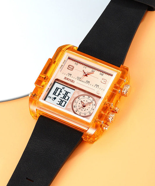 Orange Stainless Steel Sapphire Crystal Luminous Waterproof Electronic Watch