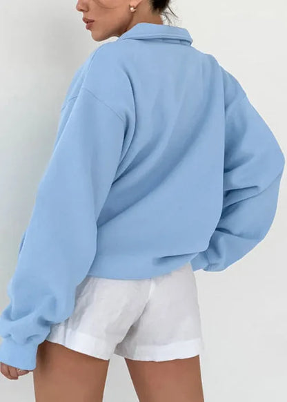 Stylish Blue Peter Pan Collar Cotton Sweatshirts Top Fall