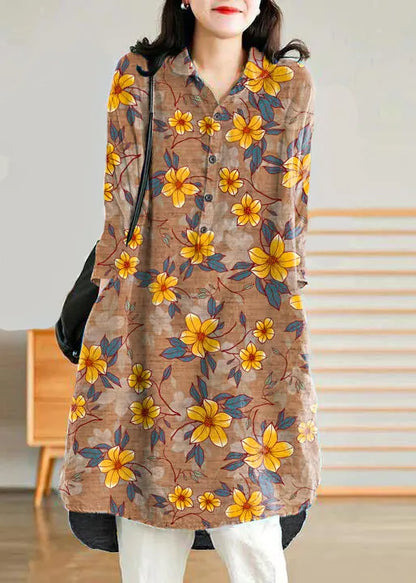 Jade White-crane Linen Linen Shirt Dress