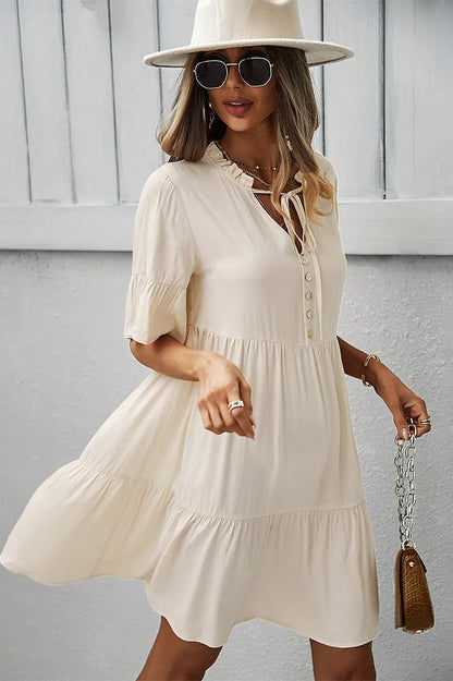 Green Short Sleeves A-line Dresses