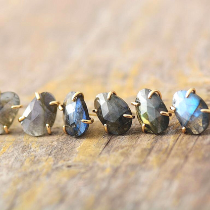 Gold Oval Labradorite Stud Earrings